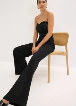 Combinaison en crêpe texturé avec perles brodées