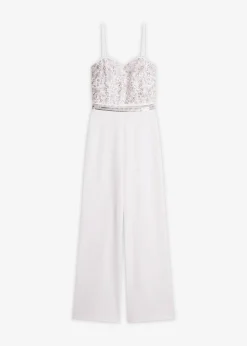 Combinaison en crêpe texturé avec perles brodées