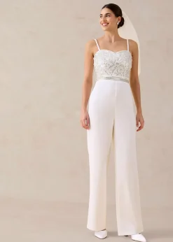 Combinaison en crêpe texturé avec perles brodées