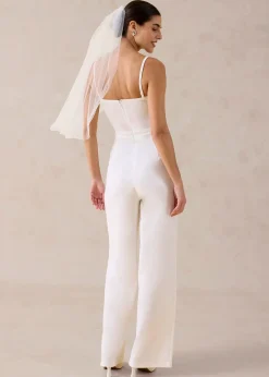 Combinaison en crêpe texturé avec perles brodées