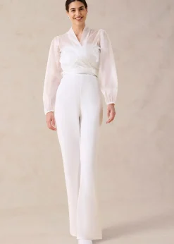 Combinaison en crêpe texturé avec perles brodées