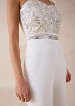 Combinaison en crêpe texturé avec perles brodées