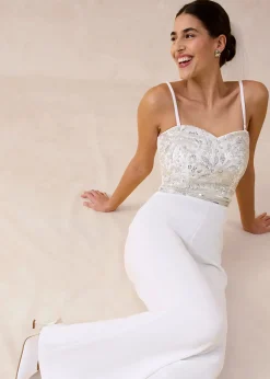 Combinaison en crêpe texturé avec perles brodées