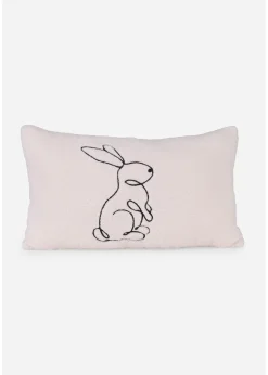 Coussin déco ultra-doux avec broderie lapin moderne