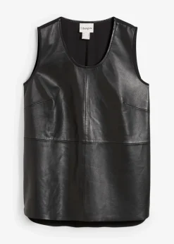 Débardeur avec devant en cuir nappa d’agneau