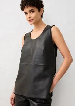 Débardeur avec devant en cuir nappa d’agneau