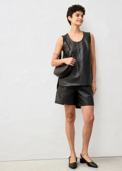 Débardeur avec devant en cuir nappa d’agneau