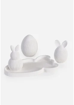 Déco lapins et œuf sur un plateau (ens. 4 pces)