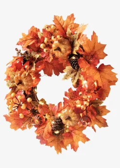 Déco suspendue LED couronne de porte avec décor automnal