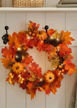 Déco suspendue LED couronne de porte avec décor automnal