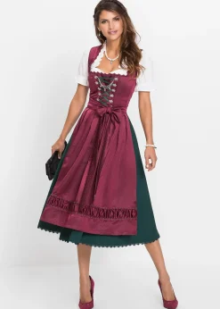 Dirndl à tablier en satin brodé (ens. 2 pces)