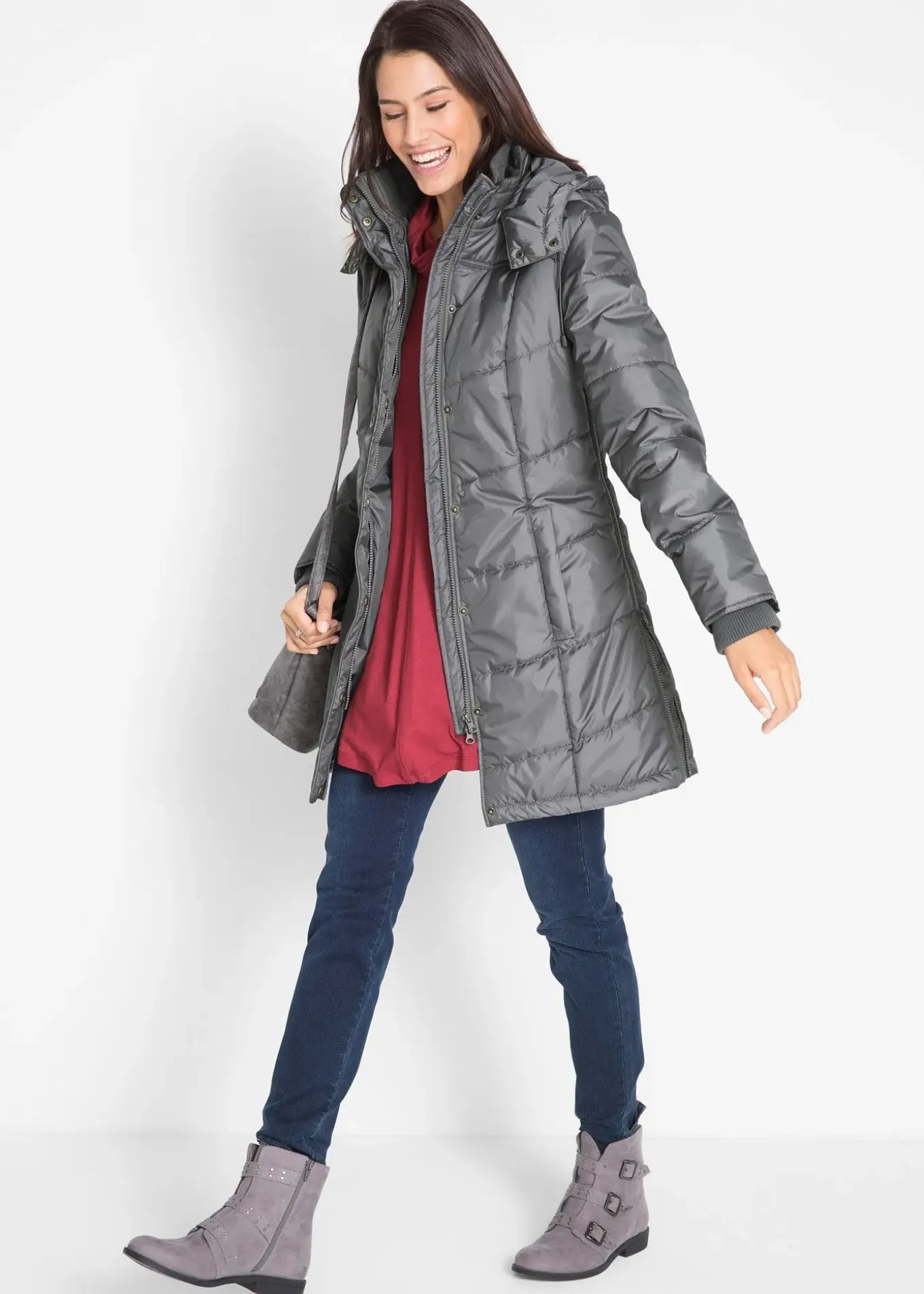 Doudoune longue à col montant et capuche