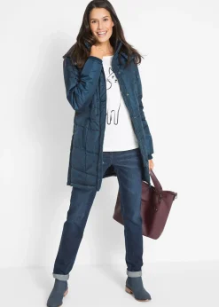 Doudoune longue à col montant et capuche