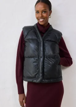 Doudoune sans manches en cuir d’agneau nappa