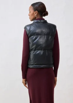 Doudoune sans manches en cuir d’agneau nappa