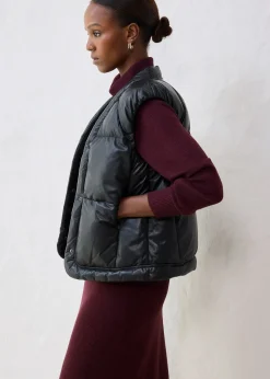 Doudoune sans manches en cuir d’agneau nappa