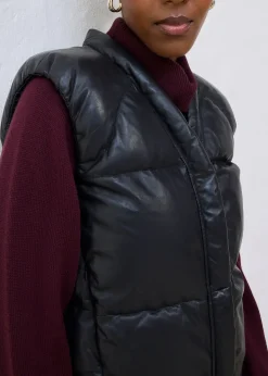 Doudoune sans manches en cuir d’agneau nappa