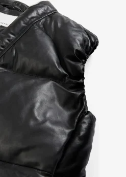 Doudoune sans manches en cuir d’agneau nappa