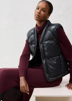 Doudoune sans manches en cuir d’agneau nappa