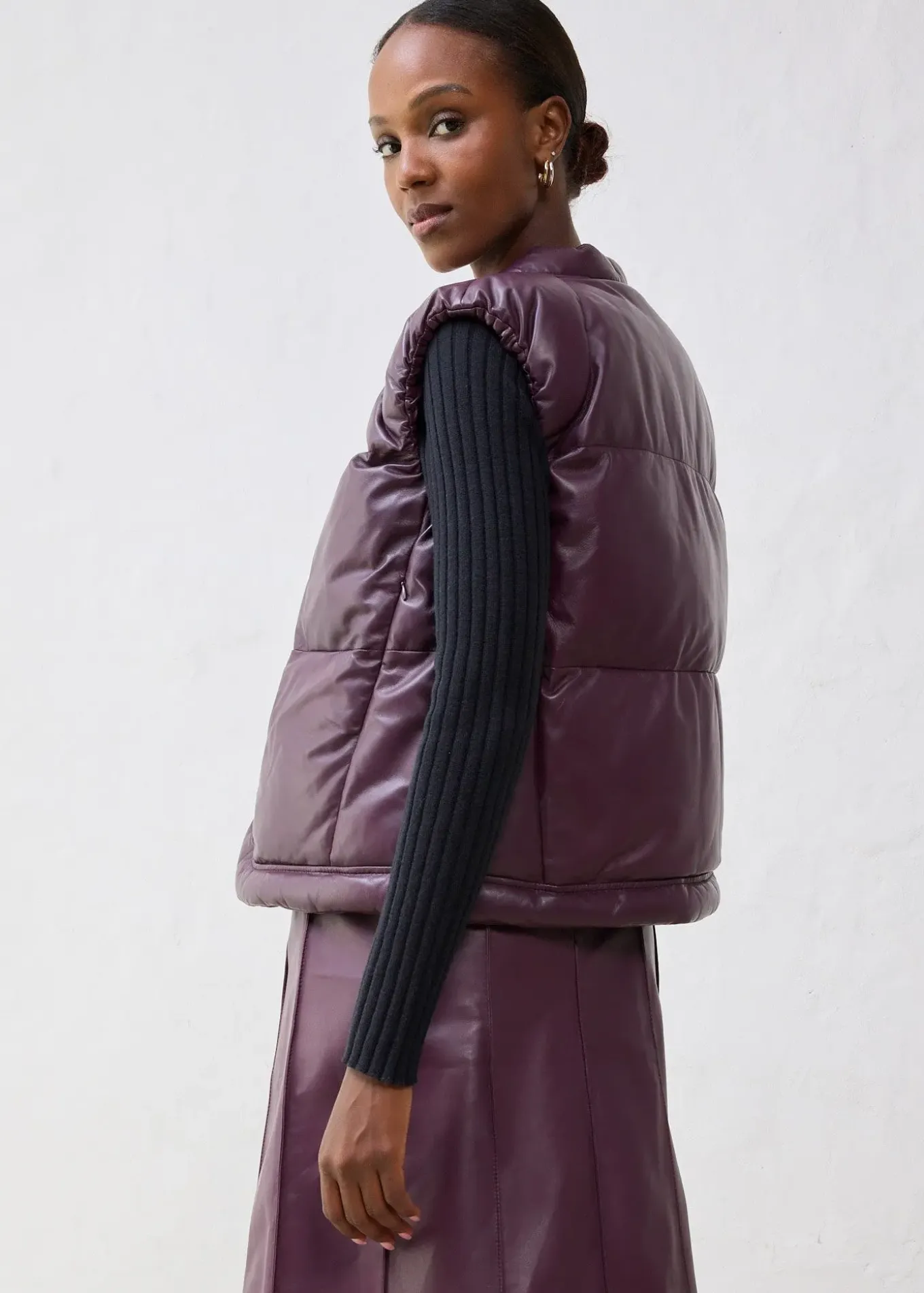 Doudoune sans manches en cuir d’agneau nappa