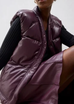 Doudoune sans manches en cuir d’agneau nappa