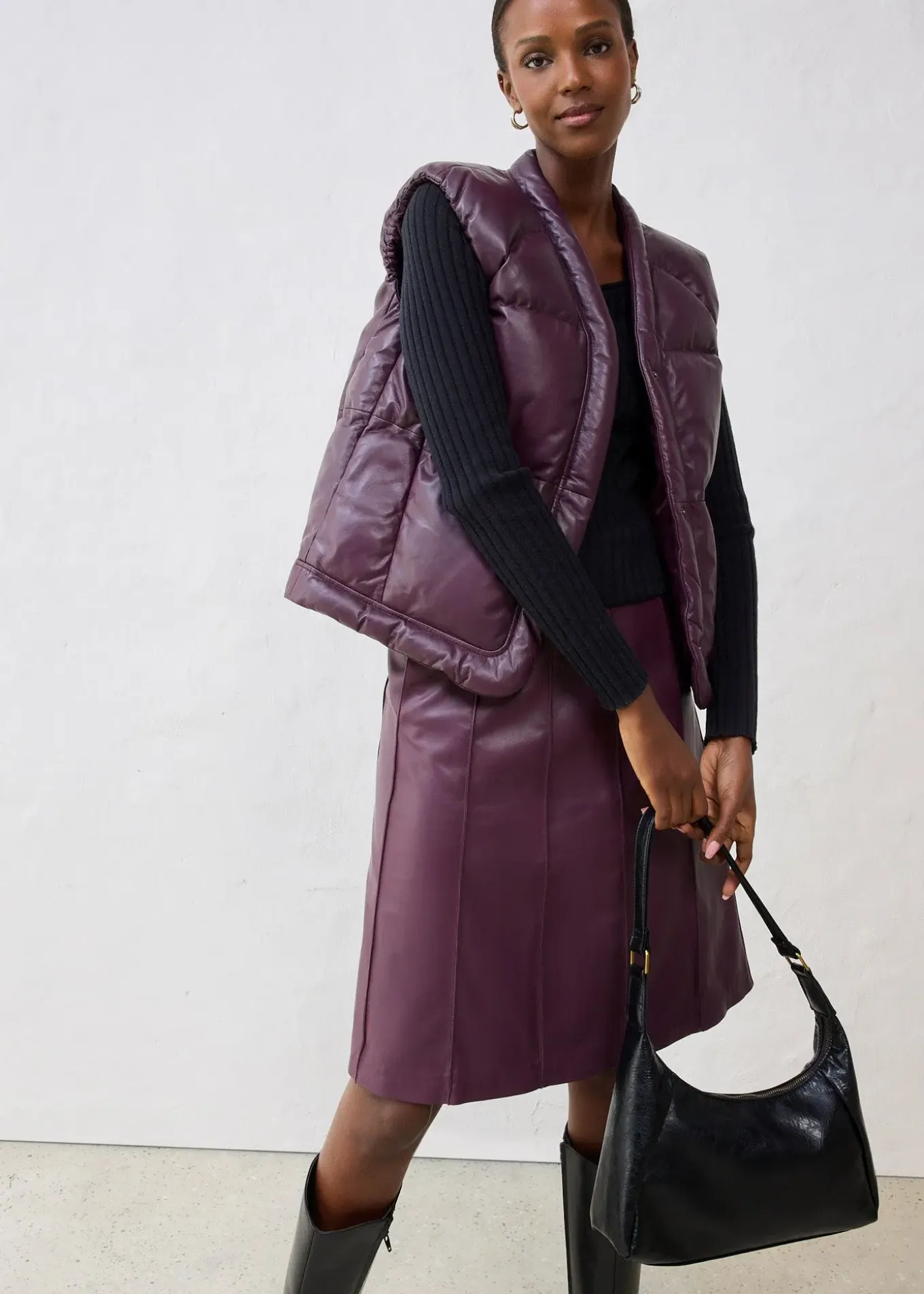 Doudoune sans manches en cuir d’agneau nappa