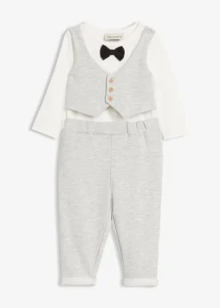 Ensemble festif en coton avec body et veston intégré, pantalon et nœud papillon (ens. 3 pces)