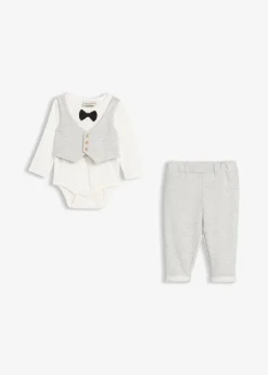 Ensemble festif en coton avec body et veston intégré, pantalon et nœud papillon (ens. 3 pces)
