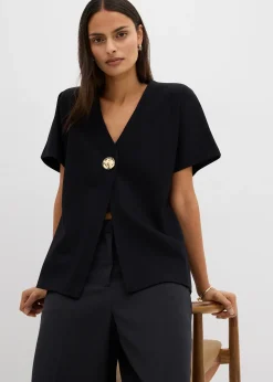 Gilet confortable en Punto di Roma avec bouton décoratif