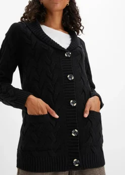 Gilet en maille à col châle et motif torsadé