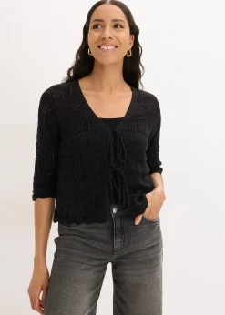 Gilet en maille ajourée à nouer