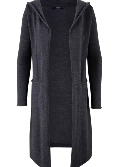 Gilet long en maille à capuche