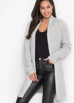 Gilet long en maille à col châle