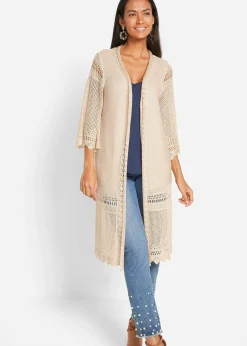 Gilet long en maille ajourée