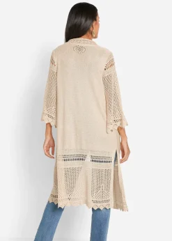 Gilet long en maille ajourée