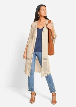 Gilet long en maille ajourée