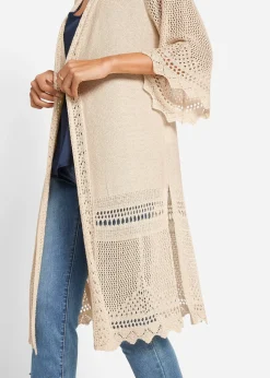 Gilet long en maille ajourée