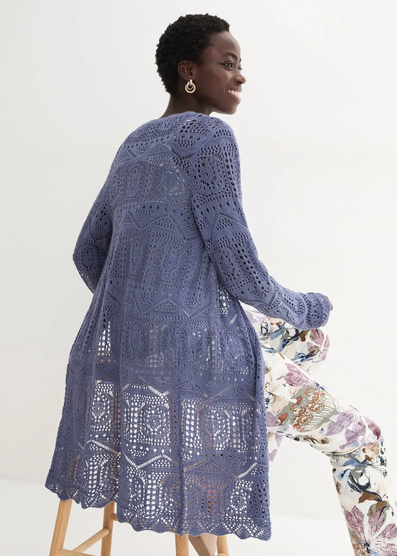 Gilet long en maille ajourée