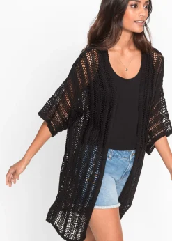 Gilet long en maille ajourée