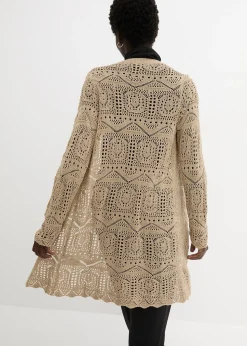 Gilet long en maille ajourée