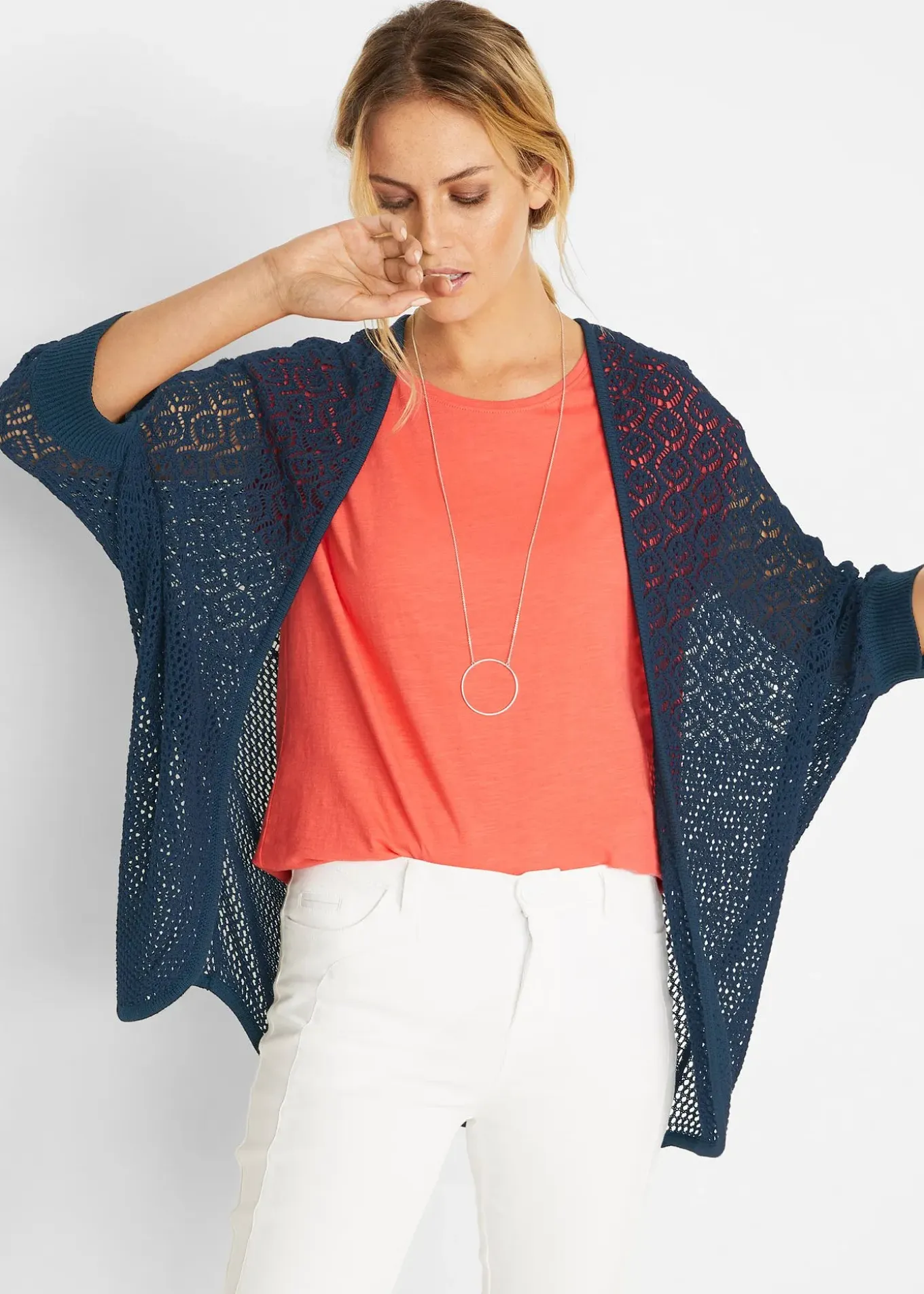 Gilet long en maille ajourée