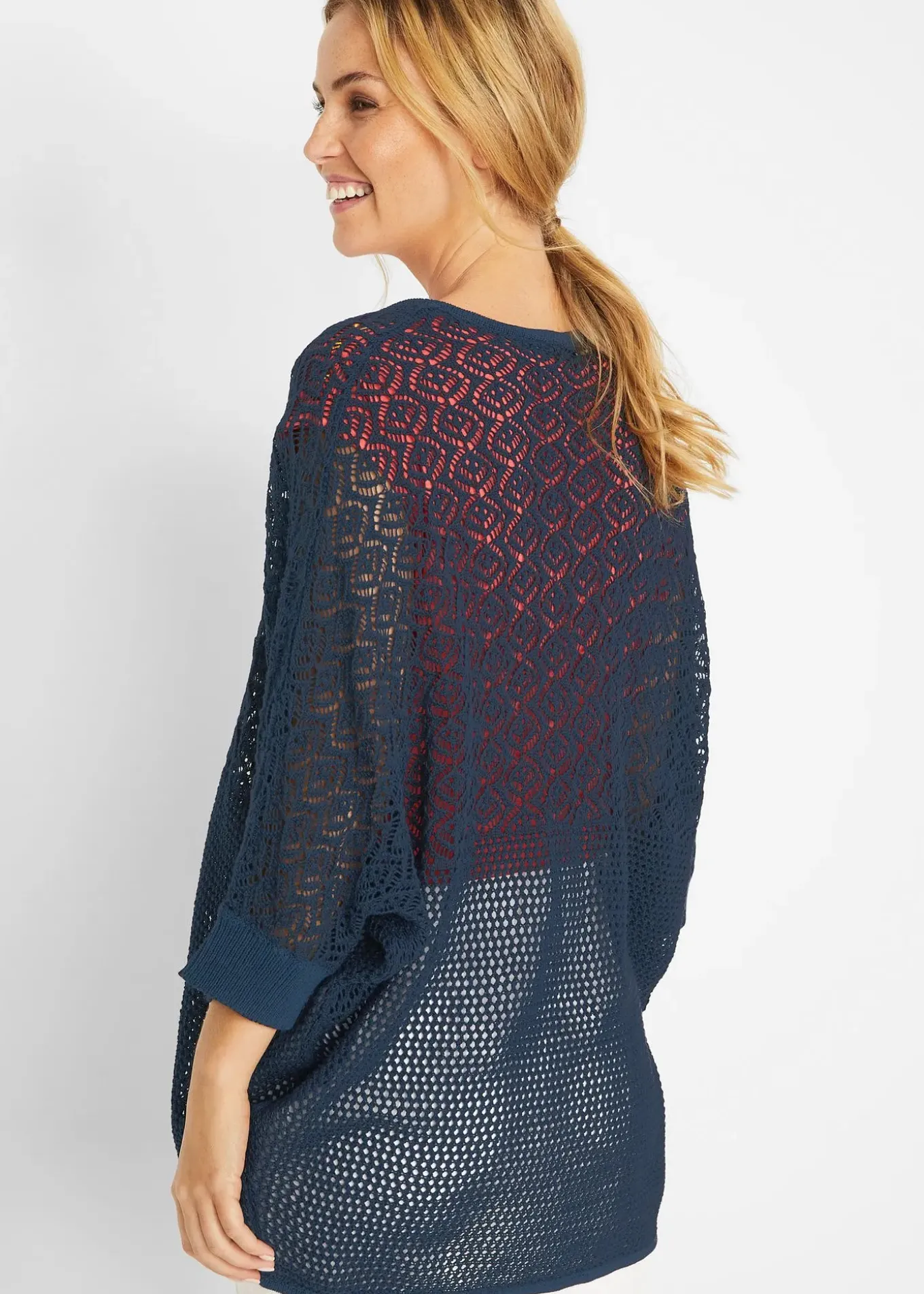 Gilet long en maille ajourée