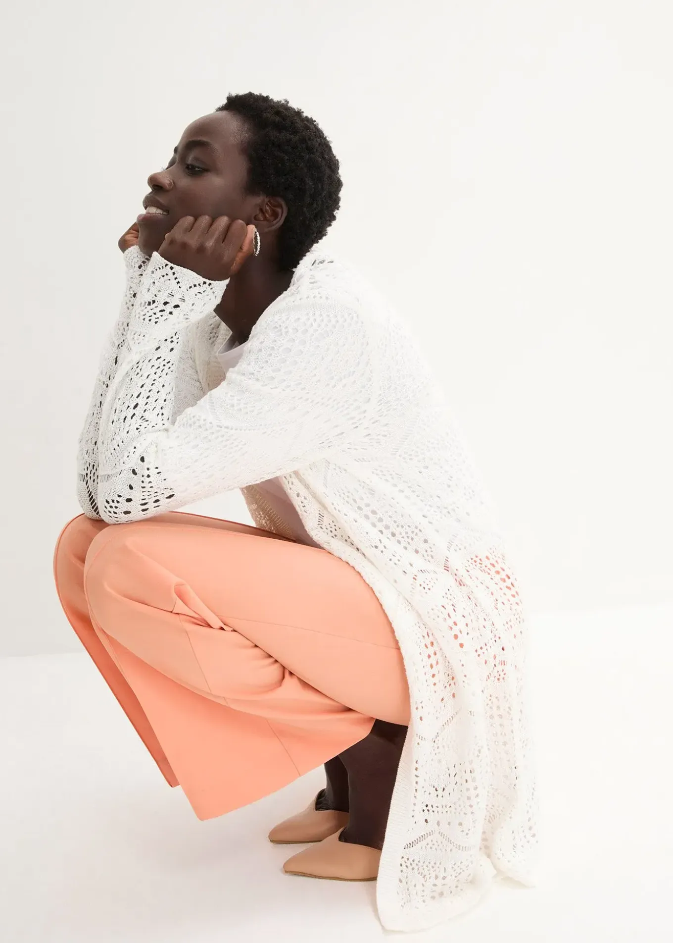 Gilet long en maille ajourée