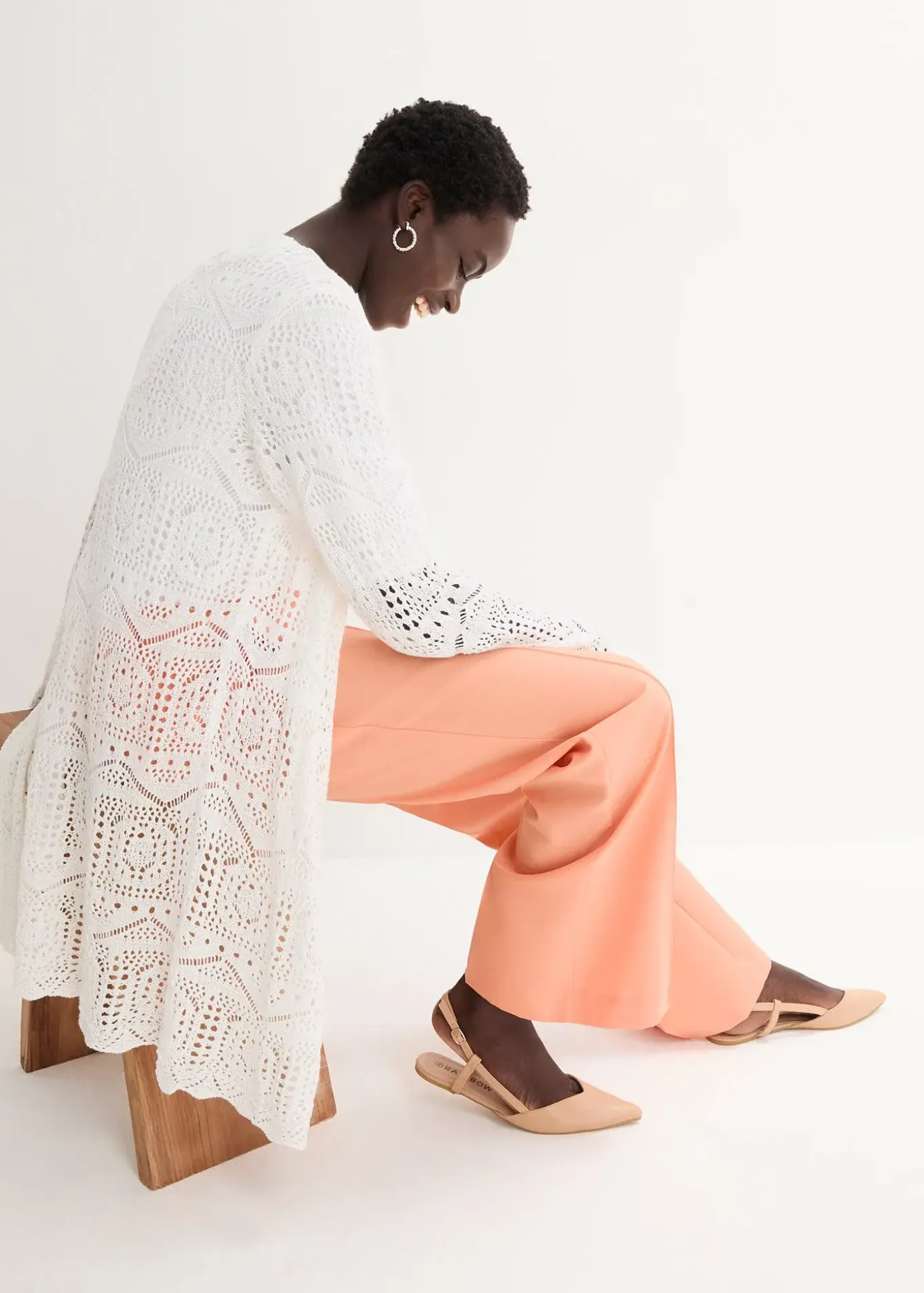 Gilet long en maille ajourée