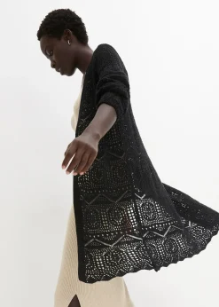 Gilet long en maille ajourée