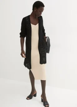 Gilet long en maille ajourée