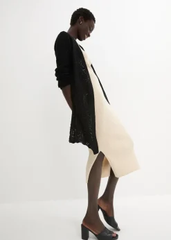 Gilet long en maille ajourée