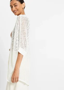 Gilet long en maille ajourée