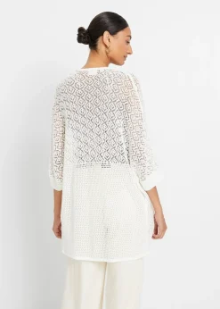 Gilet long en maille ajourée