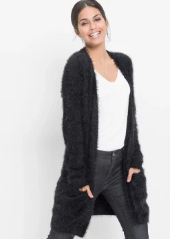 Gilet long en maille duveteuse